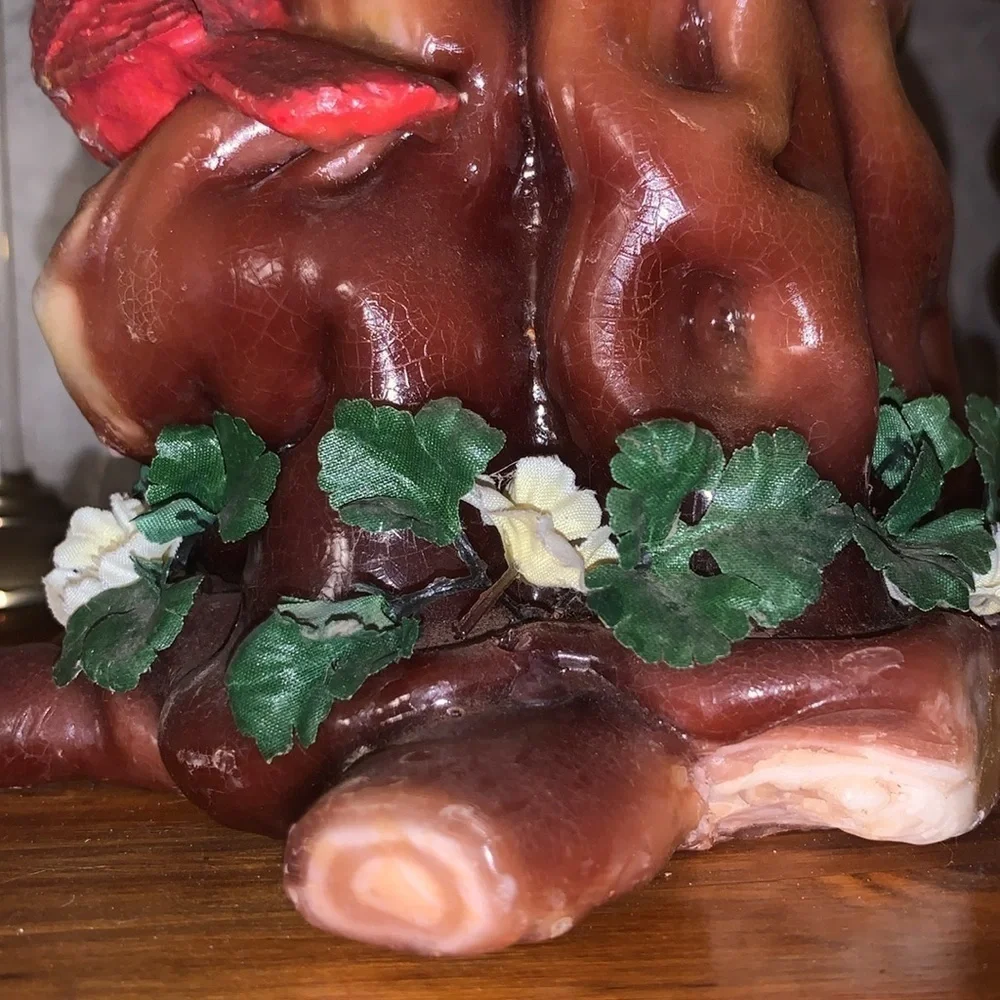 Vintage 1970s Hand Carved Wax Candle Sculpture With Cardinals Holiday Winter - Picture 6 of 17